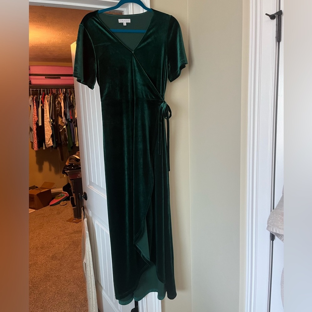 Green velvet wrap dress